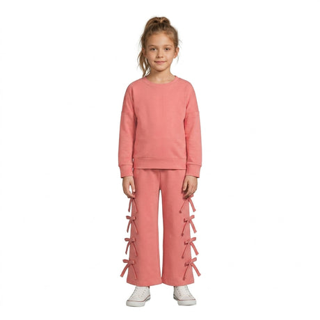 Long sleeves cotton top bow pants kids girls outfits