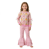 Pink bow pumpkin top denim pants girls fall clothes