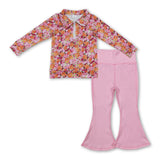 Floral pullover pink yoga pants kids girls fall clothes