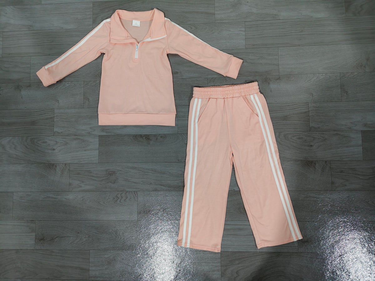 Light pink cotton zipper pullover pants girls clothing