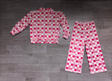 Pink heart plaid mock neck top pants girls Valentine's set