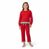 Long sleeves green stripe red top pants girls Christmas outfit