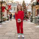 Long sleeves green stripe red top pants girls Christmas outfit