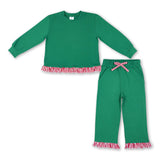 Long sleeves red stripe green top pants girls Christmas outfit