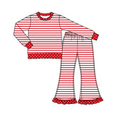 Long sleeves red stripe top pants girls outfits