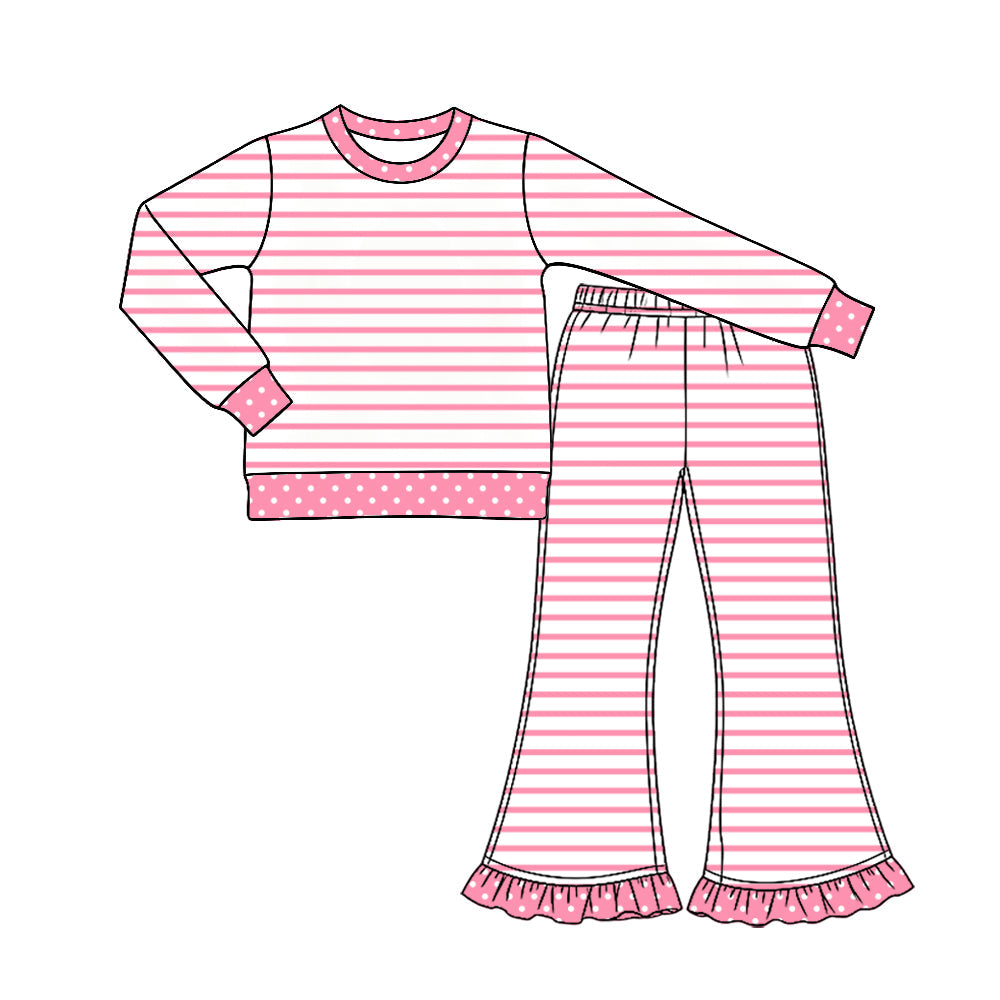 Long sleeves pink stripe top pants girls outfits