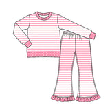 Long sleeves pink stripe top pants girls outfits