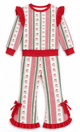 Santa bow plaid top pants girls Christmas outfits