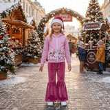 Pink green face hooded jacket velvet pants girls Christmas outfits