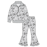Grey camo zipper pullover pants girls outfits
