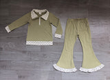 Green leopard zipper pullover pants girls outfits