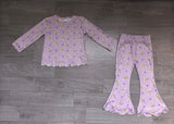 Long sleeves lavender bow scallop girls Mardi Gras outfits