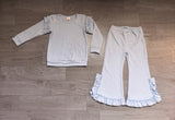 Light blue cotton ruffle top pants girls clothing set