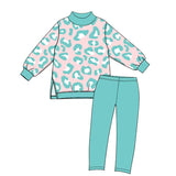 Mint leopard mock neck tunic leggings girls active wear set