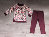 Maroon leopard mock neck tunic leggings girls active wear set