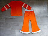 Orange cotton white ruffle top flare pants girls outfits