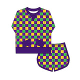 purple yellow green plaid kids girls  summer set