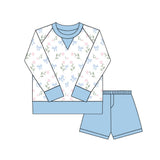 flowers print yoga top match blue shorts girl set