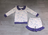 Purple floral pink bow top ruffle shorts girls outfits