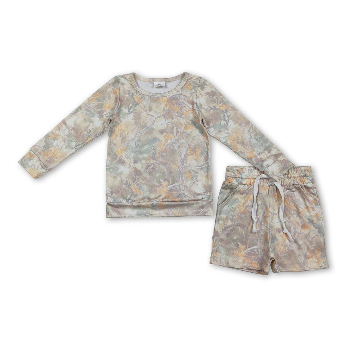 Leaves camo long sleeves top shorts girls outfits