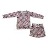 Long sleeves pink camo top shorts kids girls outfits