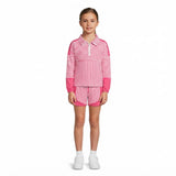 Hot pink stripe patchwork pullover shorts girls active set