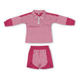 Hot pink stripe patchwork pullover shorts girls active set