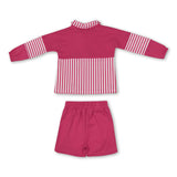 Hot pink stripe patchwork pullover shorts girls active set