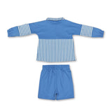 Light blue stripe patchwork pullover shorts girls active set