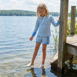 Light blue stripe patchwork pullover shorts girls active set
