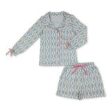 Christmas tree bow button down top shorts women pjs set