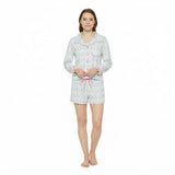 Christmas tree bow button down top shorts women pjs set