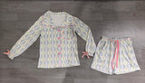 Christmas tree bow button down top shorts women pjs set