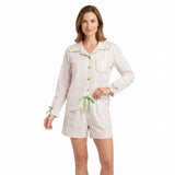 Pink Christmas tree bow button down women pjs set