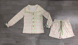 Pink Christmas tree bow button down women pjs set