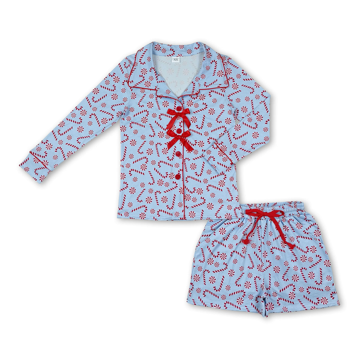 Candy cane button down women Christmas pjs set