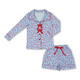 Candy cane button down women Christmas pjs set