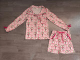 Pink bow ballet top shorts women Christmas pajamas set