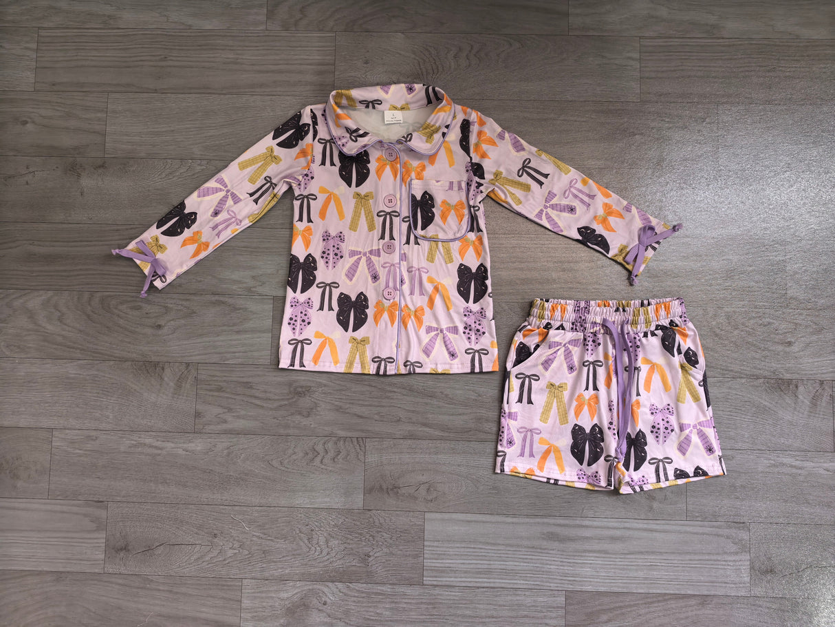 Long sleeves bow top shorts women Halloween pajamas set