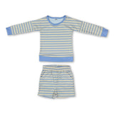 Yellow stripe top scallop shorts girls active wear set