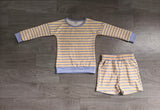 Yellow stripe top scallop shorts girls active wear set
