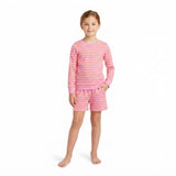 Pink stripe long sleeves top shorts girls active wear set