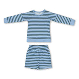 Light blue stripe top scallop shorts girls active wear set