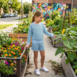 Light blue stripe top scallop shorts girls active wear set