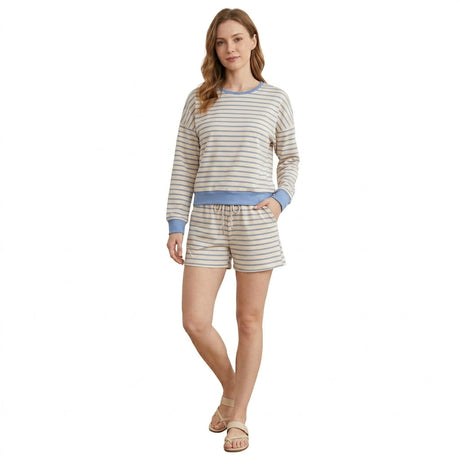 Yellow stripe top shorts adult women active wear set