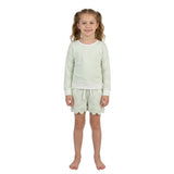 Green stripe top scallop shorts girls active wear set