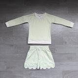 Green stripe top scallop shorts girls active wear set