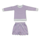 Lavender stripe top scallop shorts girls active wear set