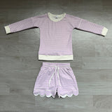 Lavender stripe top scallop shorts girls active wear set