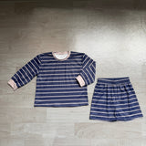 Navy stripe long sleeves top shorts girls active wear set